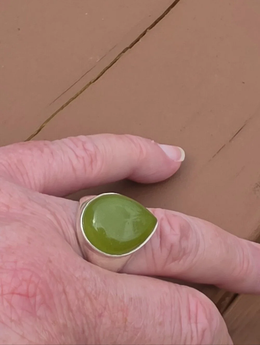 Olive Green Chalcedony Gemstone Ring In 925 Sterling Silver (9.5)